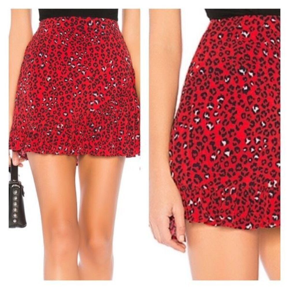 Lovers + Friends Women's Sahara Cheetah Lined Lena Mini Skirt Red Black Size XS